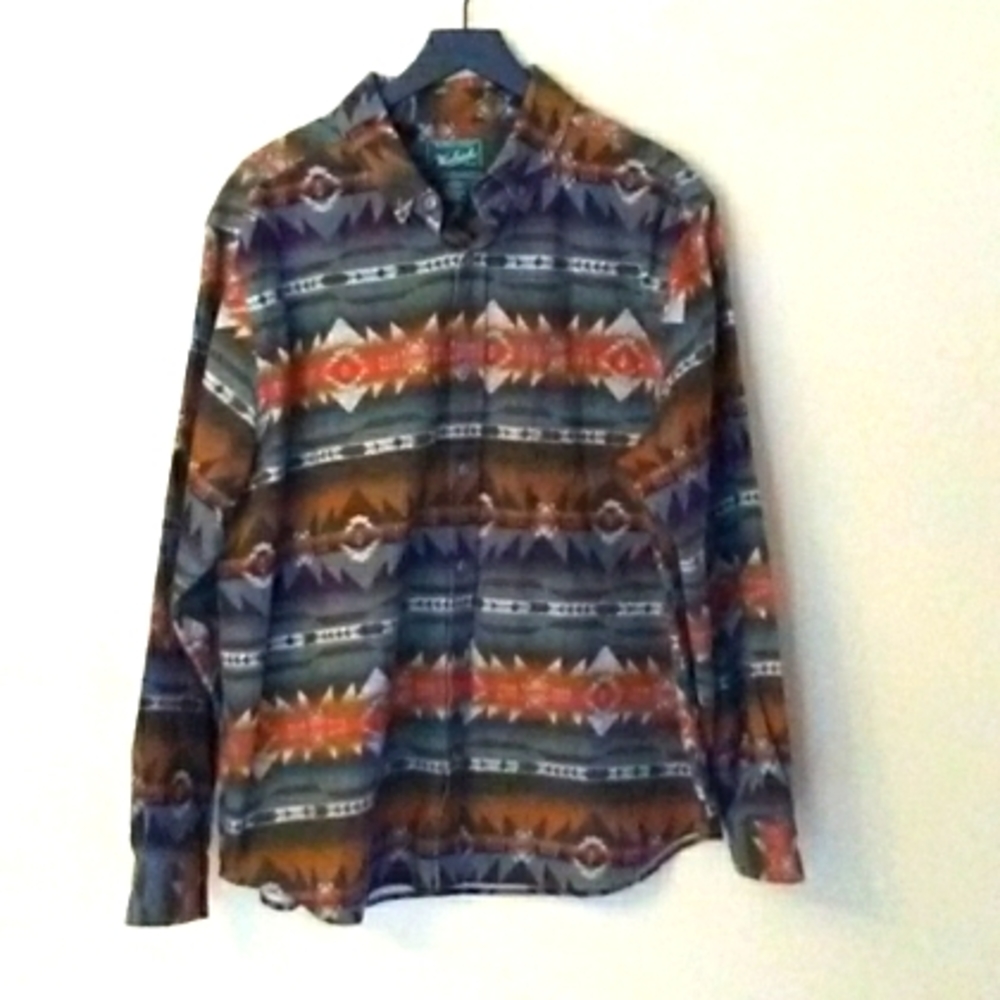 Woolrich Heavyweight Cotton Flannel Aztec Southwestern Long Sleeve Shirt Size XL